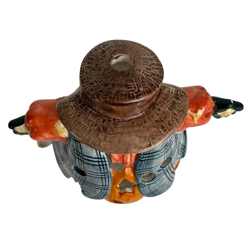 Ceramic Scarecrow Tea Light Candle Holder Halloween Thanksgiving Fall Decor E72Q